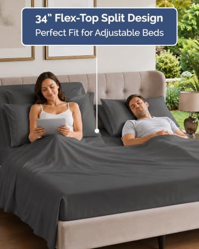 Flex Top Split Head King 6 Piece Sheet Set - Soft & Cooling - Charcoal - Image 3