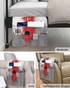Sofa Armrest Organizer Bedside Caddy, Red Cement Gray Non Slip Couch Remote Control Holder for Recliner, Modern Abstract Art Red Armchair Caddy with Pocket for Magazine, Phone, 19.7"x35" - Image 5
