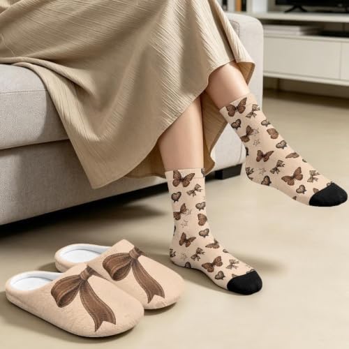Jeiento Winter Fuzzy Slipper and Crew Socks for Women,Adult Slip-on Close Toe House Slipper,Flat Comfort home Slides - Image 3