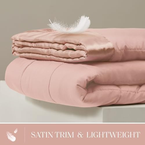 Madison Park Down Alternative Twin Size Blanket for Bed, Satin Trim, Blush - Image 2