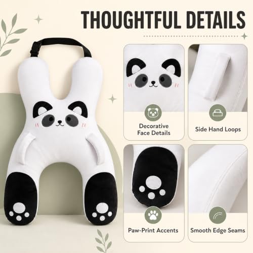 Ride Nuzzle Pillow, Plush Animal Car Travel Cushion with Adjustable Headrest Strap for Passenger Seats，White - Image 2
