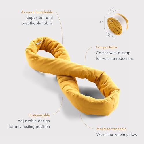 Huzi Infinity Pillow Mini - Kids Travel Neck Pillow - Machine Washable - Home Travel Flight Road Car Train Trips (Ochre Yellow) - Image 2