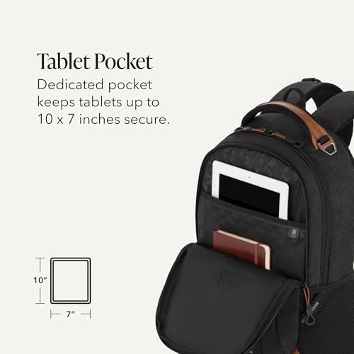 SwissGear Cecil Laptop Backpack, Fits Most 16-Inch Laptops, Three-Compartment Design, Airflow Back Panel, Black, 27.3L, 18-Inch - Image 4