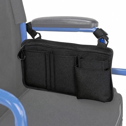Wheelchair Side Bag for Porto Mobility Ranger Quattro, Armrest Storage Organizer Pouch with Multiple Pockets & Cup Holder for Wheelchairs, Walkers & Mobility Scooters by RUTYUOKA