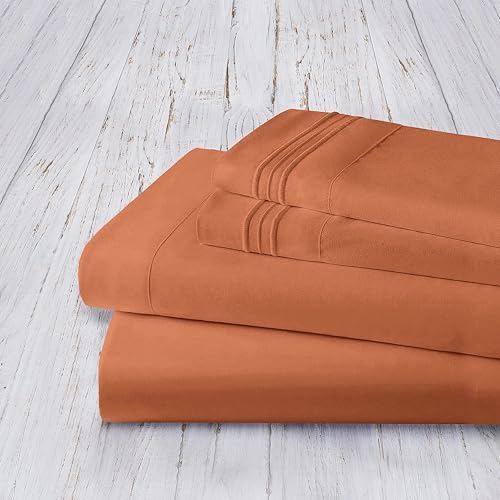 Mocassi Queen Sheet Set - Luxury Hotel 1800 Premier Bedding Sheets & Pillowcases - Ultra Soft Breathable & Cooling Bed Sheets - Deep Pocket - Wrinkle Resistant - 4 Piece - Queen, Coral - Image 4