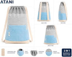 ATANI Turkish Beach Towel, Converts to a Bag, Oversized 100% Cotton Bath Towels Lightweight Quick-Dry Beach Blanket for Travel, Picnic, Camping, Yoga and Pool (Grey x Turquise, 71 inc x 39 inc) - Image 2
