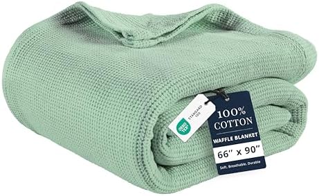 LANE LINEN 100% Cotton Blanket Twin, 300 GSM Waffle Textured - Sage Green by LaneLinen