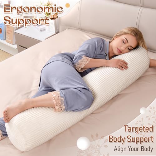 1 MIDDLE ONE Body Pillow for Adults, Long Bolster Pillow for Bed, Decorative Round Roll Hug Pillow with Corduroy Cover (Dark Grey, 47x7.87 inch) - Image 4