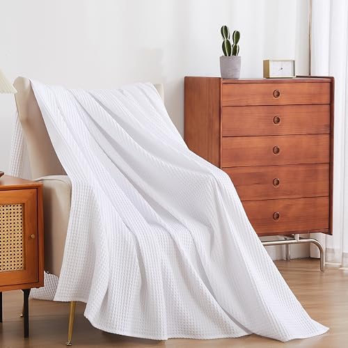 100% Egyptian Cotton Waffle Weave Throw Blanket for Bed Couch Sofa Home Decor, Soft Lightweight Bed & Couch Blanket for All Seasons (White - Twin Size - 66 * 90") - Image 3