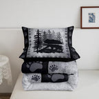 Bear Print Kids Comforter Set King Size,Wild Animal Pine Trees Retro Bedding Set All Season Bear Paw Pattern Quilt Set with 2 Pillowcases,Rustic Grid Plaid Hunt Lodge Decor Polyester Comforter, Grey - Image 6