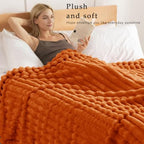 Exclusivo Mezcla Striped California King Fleece Bed Blanket, Burnt Orange - Image 2