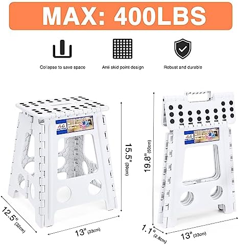ACKO 16 Inch 6 Pack Folding Step Stool, Safety Lock, Holds 400 lbs, White - Image 2