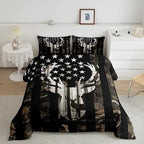 Camo American Flag Twin Comforter Set Boys,Deer Antlers Grey Camouflage Quilt Set Flags for Room Teens,Wild Animal Hunting Rustic Farm Branches Leaves Plant Stars Stripes USA Flag Bedding Set - Image 4