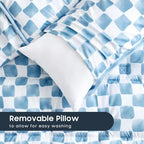 Wake In Cloud - Toddler Nap Mat with Pillow and Minky Fleece Blanket, for Kids Boys Girls Ages 3 Plus in Daycare Preschool, Roll Up Sleeping Bag, Gingham Grid Checkered, Blue White, Standard - Image 4