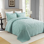 Travan 3-Piece King Quilt Set Quilted Bedspread Oversized Microfiber Lightweight Bedspread Coverlet Set with Shams Bedding Set for All Season, Blue, King - Image 3