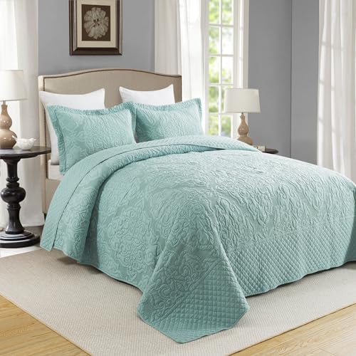Travan 3-Piece King Quilt Set Quilted Bedspread Oversized Microfiber Lightweight Bedspread Coverlet Set with Shams Bedding Set for All Season, Blue, King - Image 3