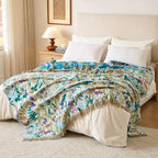 Boho Throw Blanket, 100% Soft Cotton Floral Quilt, Queen 80"x 90" - Image 6