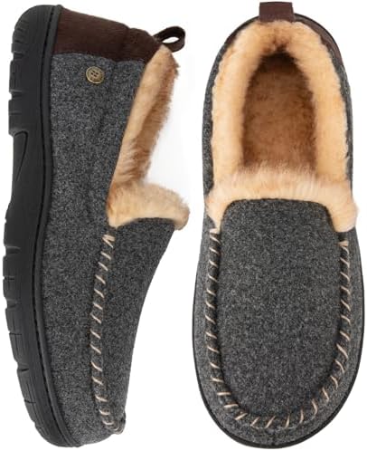HomeTop Men's Moccasin Slippers Memory Foam Warm Fleece Indoor Outdoor by HomeTop