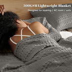 PHF Lightweight 100% Cotton Waffle Throw Blanket for Couch, Dark Grey - Image 2