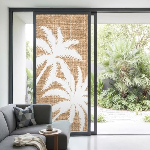 Window Privacy Film Frosted, Brown Tropical Tree Non-Adhesive Static Cling Window Tint, Summer Coastal Palm Trees Insulated Windows Frosted Films for Living Room, 35.4 x 78.7 Inches - Image 2