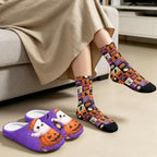 Jeiento Fuzzy Slippers and Crew Sock Set for Women Men Couple Warm Cozy Memory Foam House Shoes Soft Slip-on Slides for Home,Travel - Image 4