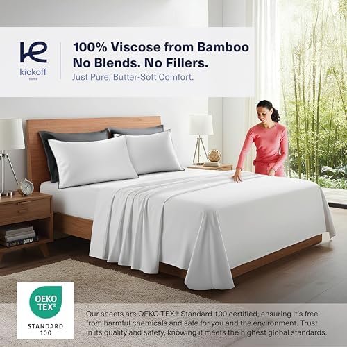 Kickoff Viscose Bamboo Pillowcase, Queen, Set of 2, 100% Organic Hidden Zippered Viscose Bamboo Pillow Case Queen Size, Cooling Pillow Cover for Hot Sleepers (20"x30", Trimmed, Pewter) - Image 2