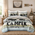 HOSIMA Travel Trailer Print Vintage Camper Twin Quilt with 2 Pillowcases. by HOSIMA