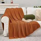 Longhui bedding 100% Cotton Knitted Throw Blanket – Burnt Orange, Soft & Cozy, Machine Washable, 51"x63" – Perfect for Living Room, Couch, Sofa, Bed or Travel - Image 3