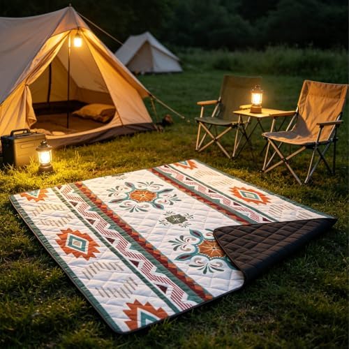 Picnic Ground Mat for Camping and Park Seating, 200 X 200 Cm Quilted Outdoor Mat with Easy Carry Storage Design Camping Picnic Blanket Ground Cover Tent Floor Pad Quilted Grass Foldable Travel Damp - Image 5