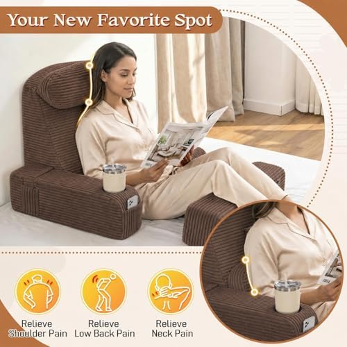 Reading Pillow/Backrest Pillow with Arms, Cup Holder & Phone Pocket - Image 4