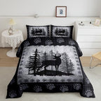 Rustic Deer Full Size Kids Comforter Set,Wild Animal Hunting Lodge Decor Bedding Comforters Bear Paw Print Bedroom Collection,Retro Farmhouse Pine Trees Grid Plaid Bedding Set for Boys Teens - Image 2