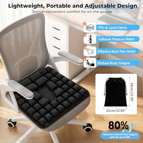 Airplane Seat Cushion for Long Flights, Press Type Air Seat Cushion for Travel Airplane, Portable & Inflatable Cushion for Wheelchair, Driving, Office Chair, 48 Airbags with Storage Bag & Pump - Image 4