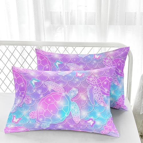 Nttopship Pink Dream Turtle Comforter Set - Twin Size, Kids Bedding with Sparkling Fish Scale Theme, All Season Comforter and 2 Pillowcases - Image 4