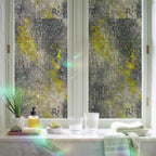 Window Privacy Film Static Cling, Yellow Slate Gray Decorative Stained Glass Window Film for Floor-to-Ceiling Glass/Large Patio Doors, Geometric Modern Industrial Abstract Art 29.5 x 118 Inches - Image 6