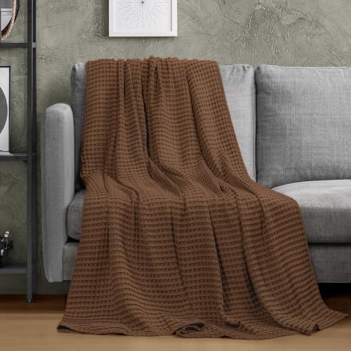Utopia Bedding 100% Cotton Waffle Blanket Queen Size Brown, 90x90 Inch - Image 6