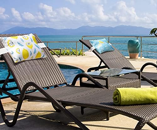 Outdoor Patio Chaise Lounge Small Headrest Waterproof Pillows with Insert & Adjustable Elastic Stripe,Garden Furniture Sofa Office Chair Seat Yellow 2 Pack - Image 4
