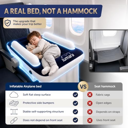 LUMARA Toddler Airplane Bed - Inflatable Airplane Bed for Toddlers, Plane Baby Mattress for Kids - Blow Up Air Mattress for Child Flight Sleep with Safety Belt, Innovative Valves, No Pump Needed - Image 6