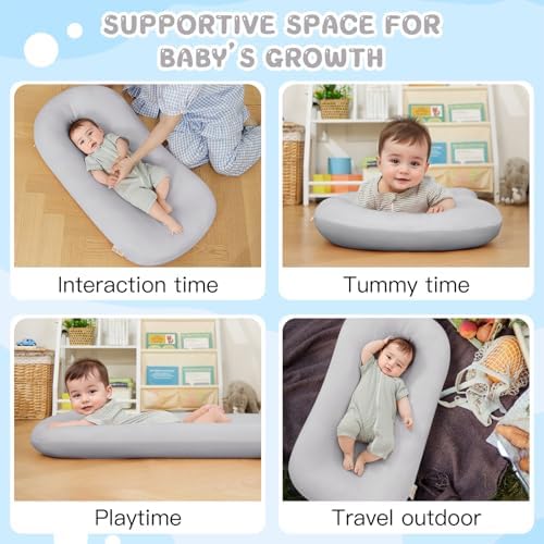 Lucakuins Baby Lounger, Bionic Design Baby Lounger for Newborn 0-24 Months, Soft Organic Cotton Breathable Lounger for Infants (Grey) - Image 2