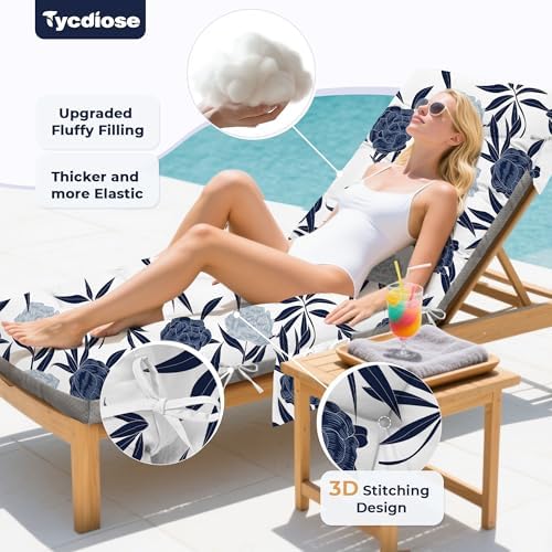 Outdoor Chaise Lounge Chair Cushion, 71 x 22 x 4.7 Inches Waterproof Chaise Lounge Cushions Replacement for Outdoor Furniture, Thickened Non-Slip Patio Lounge Chair Cushions, Blue Enchantress - Image 2