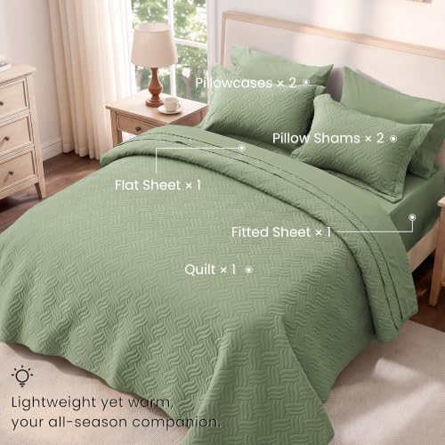 Love's cabin Quilts for Queen Bedspreads, 7 Pieces Bed in a Bag, Sage - Image 2
