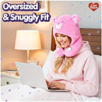 Care Bears - Cheer Bear Snuggle Hood, Travel Pillow with Hood, Soft Plush Neck Support, Lightweight, Comfortable and Breathable, Airplane, Care and Train Travel - Pink - Image 4