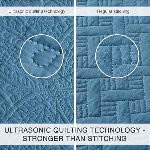 Love's cabin Twin Quilt Set Misty Blue Bedspreads Bedding Set - Soft Bed Lightweight Bedspread Comforter - Modern Style Coin Pattern Coverlet for All Season - 2 Pieces (1 Quilt, 1 Pillow Sham) - Image 3