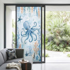 Window Privacy Film Frosted, Coastal Octopus Non-Adhesive Static Cling Window Tint, Blue Ocean Coral Summer Beach Seaweed Insulated Windows Frosted Films for Living Room, 35.4 x 78.7 Inches - Image 2