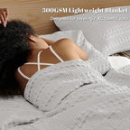 PHF Lightweight 100% Cotton Waffle Blanket for Bed, King, Light Grey - Image 3