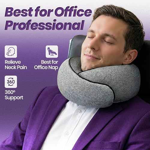 Travel Neck Pillow 100% Memory Foam, Ergonomic 360° Support Pillow for Flights, Car, Office & Train, Breathable Travel Essentials for Adults & Kids, Neck Pain Relief, (GREY) - Image 5