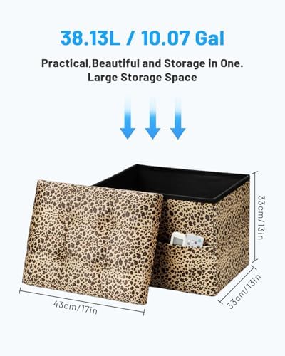 Bsketa Storage Ottoman, 17" Folding Velvet Foot Rest,Leopard Print 2 Pack - Image 3