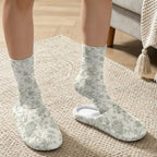 Toile de Jouy Fuzzy Slipper with Socks for Women Cozy Slipper Indoor - Image 3