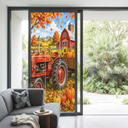 Window Privacy Film Frosted, Orange Fall Pumpkins Non-Adhesive Static Cling Window Tint, Thanksgiving Farmhouse Maple Leaves Insulated Windows Frosted Films for Living Room, 35.4 x 78.7 Inches - Image 2