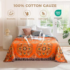 LUTBM Boho Throw Blanket for Bed 60"x80", 100% Cotton Orange Couch Blankets - Image 2