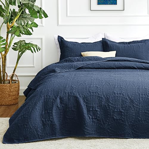 Love's cabin Oversized King Size Quilt Bedding Set Navy Bedspreads - Oversized King Lightweight Bedspread Comforter - Coin Pattern Coverlet for All Season - 3 Pieces (1 Quilt, 2 Pillow Shams) by Lovescabin